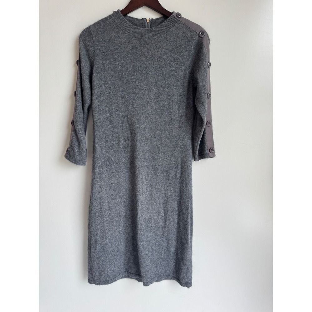 100%‎ Mink Cashmere Grey Sweater Dress Button Sleeve Back Zip Womens Medium